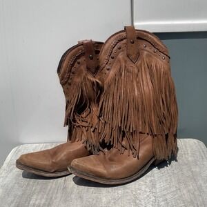 Liberty Black  Vegas Fringe Cowgirl Boots Brown Leather Western Boho Size 9.5